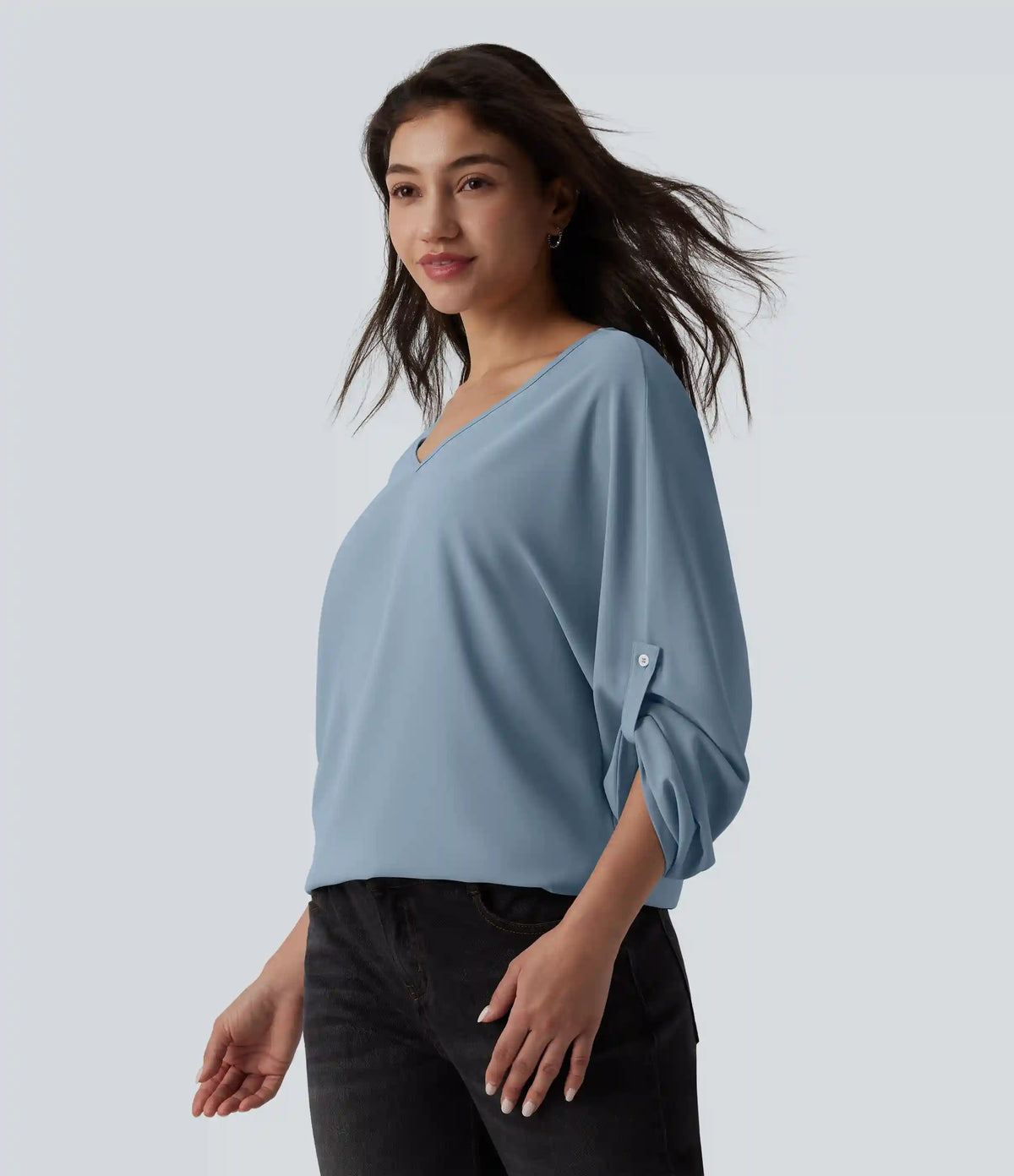 Wrinkle Recovery V Neck Long Sleeve Work Blouse