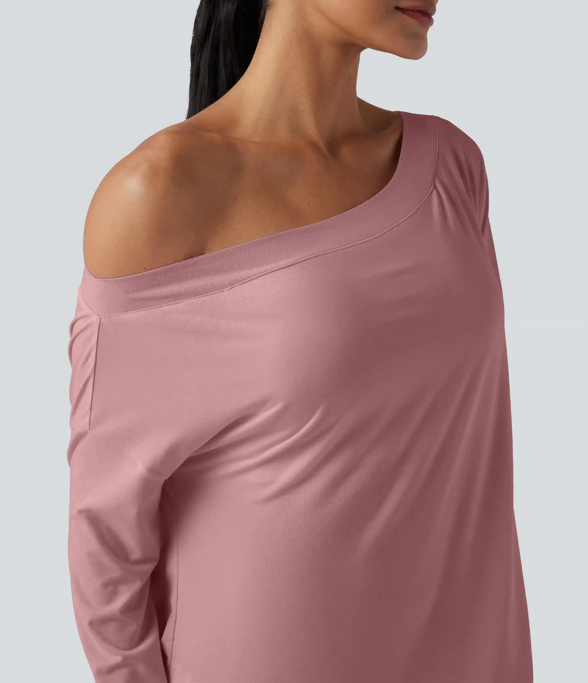 One Shoulder Long Sleeve Thumb Hole Curved Hem High Low Quick Dry Yoga Sports Top-Built-in Bra