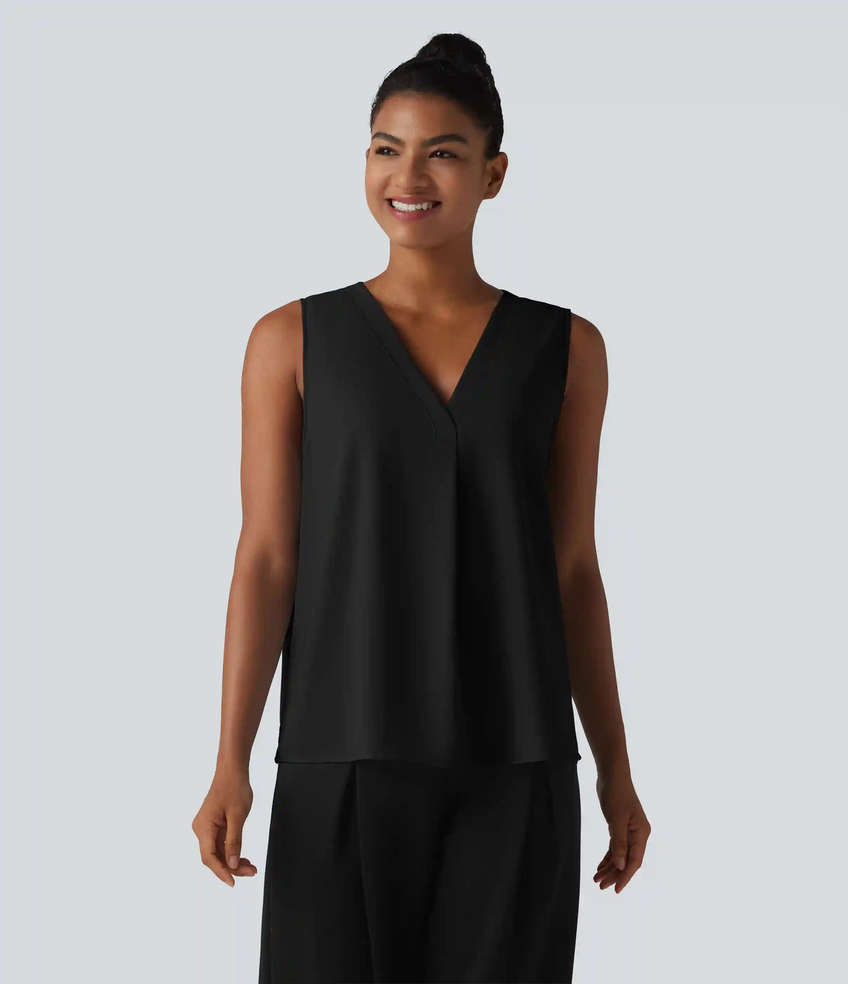 Wrinkle Recovery V Neck Sleeveless Oversized Work Blouse