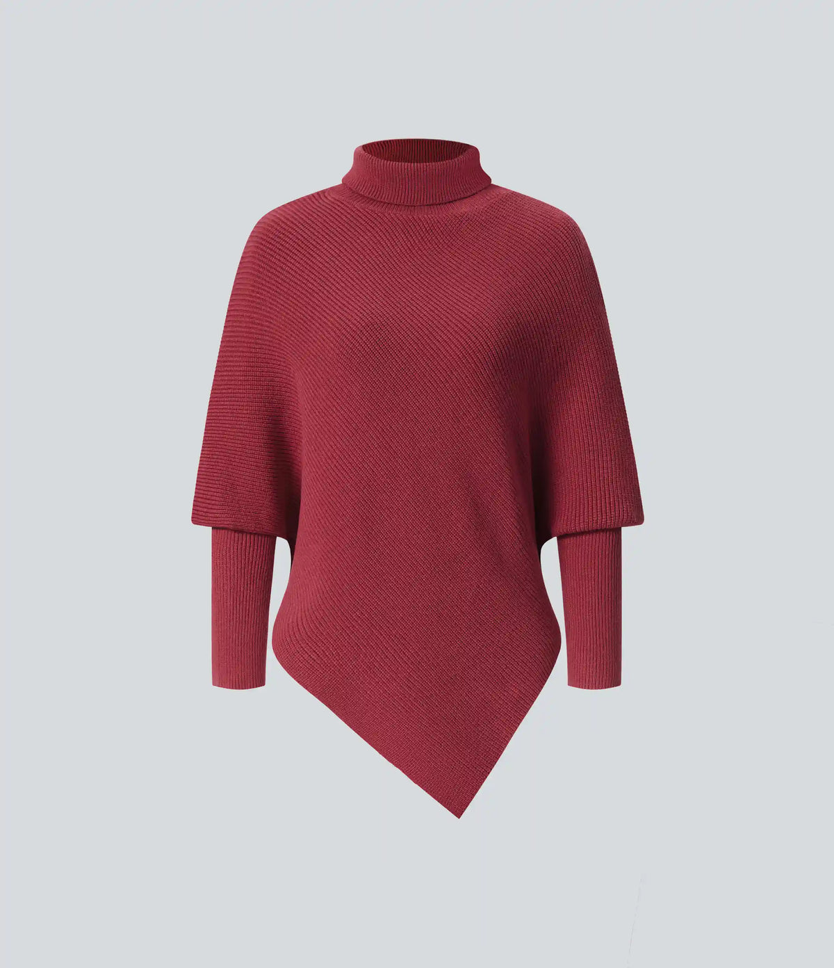 High Neck Long Sleeve Asymmetric Hem Work Sweater