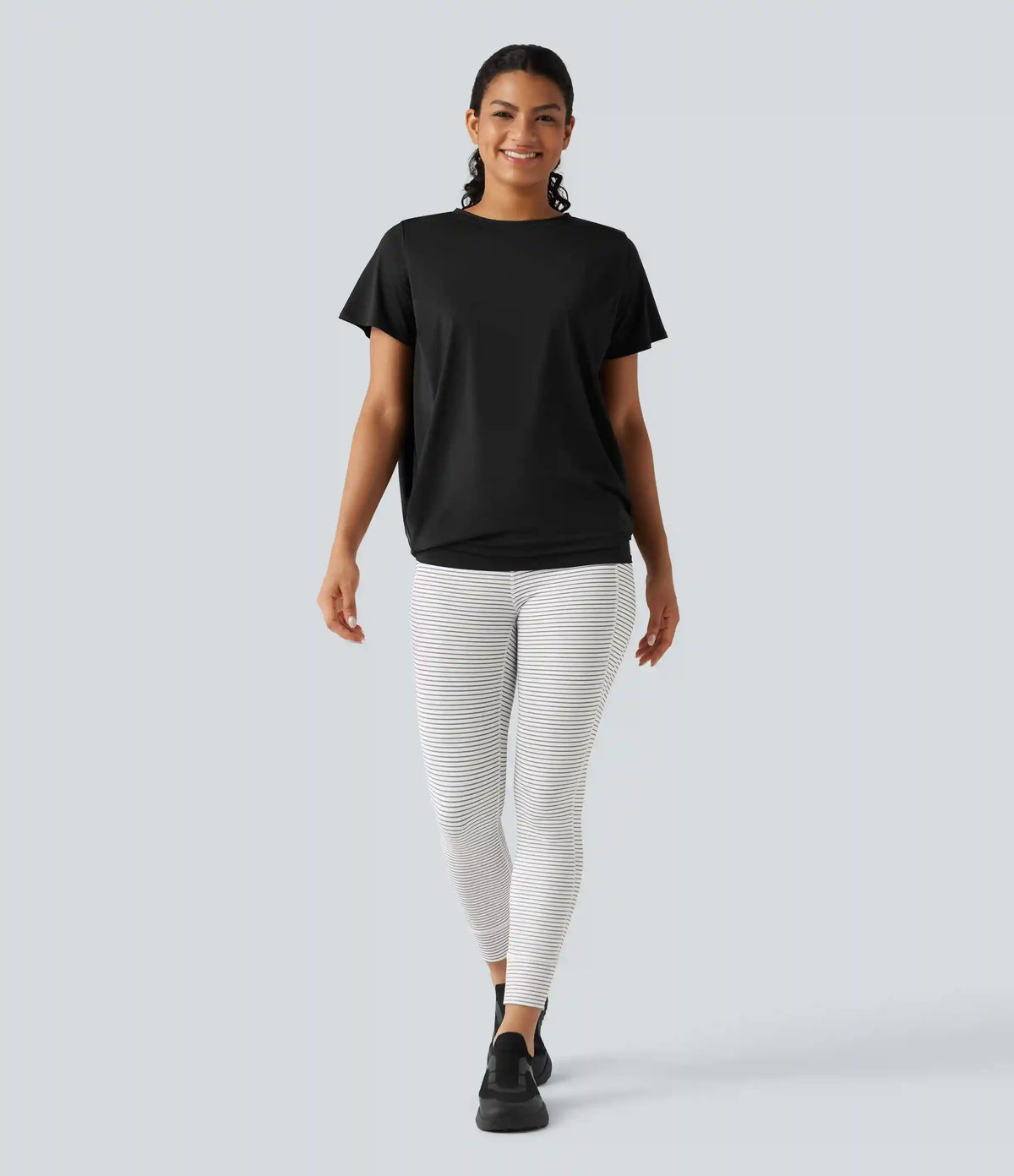 Round Neck Short Sleeve Ruched InstantCool Yoga Sports Top-Longer Length-UPF50+