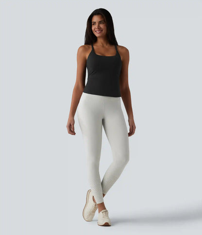 Scoop Neck Crisscross Back Crossover Hem Built-in Bra Yoga Cami Top DD-F Cups
