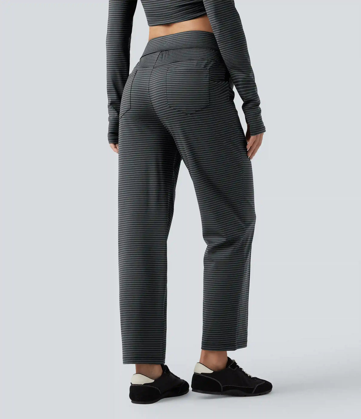 High Waisted Stripes Workout Tapered Pants with Pockets