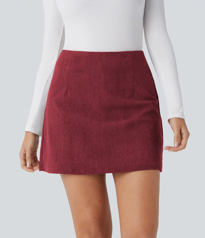 High Waisted 2-in-1 A Line Mini Corduroy Casual Skirt-Longer Length