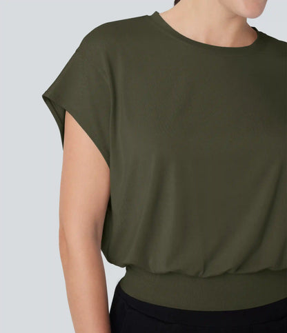 Round Neck Short Batwing Sleeve Work T-Shirt