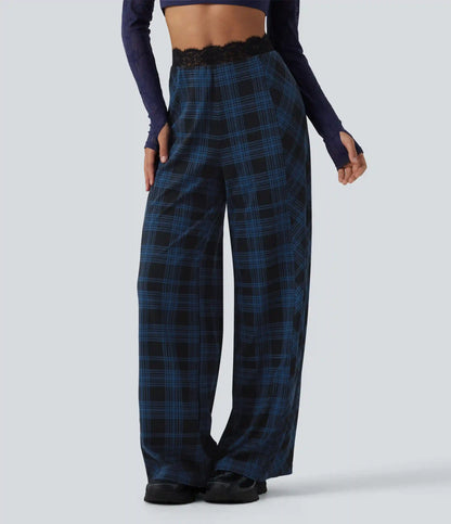 Halara UltraSculpt™ High Waisted Plaid Contrast Lace Baggy Casual Pants with Pockets