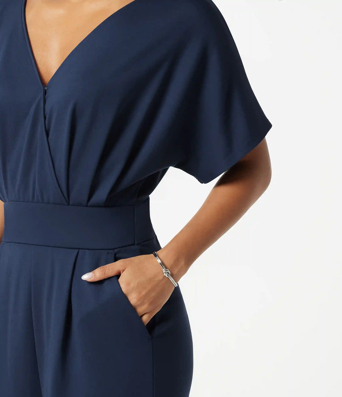 V Neck Short Sleeve Ruched Wide Leg Casual Jumpsuit with Pockets -Easy Peezy Edition