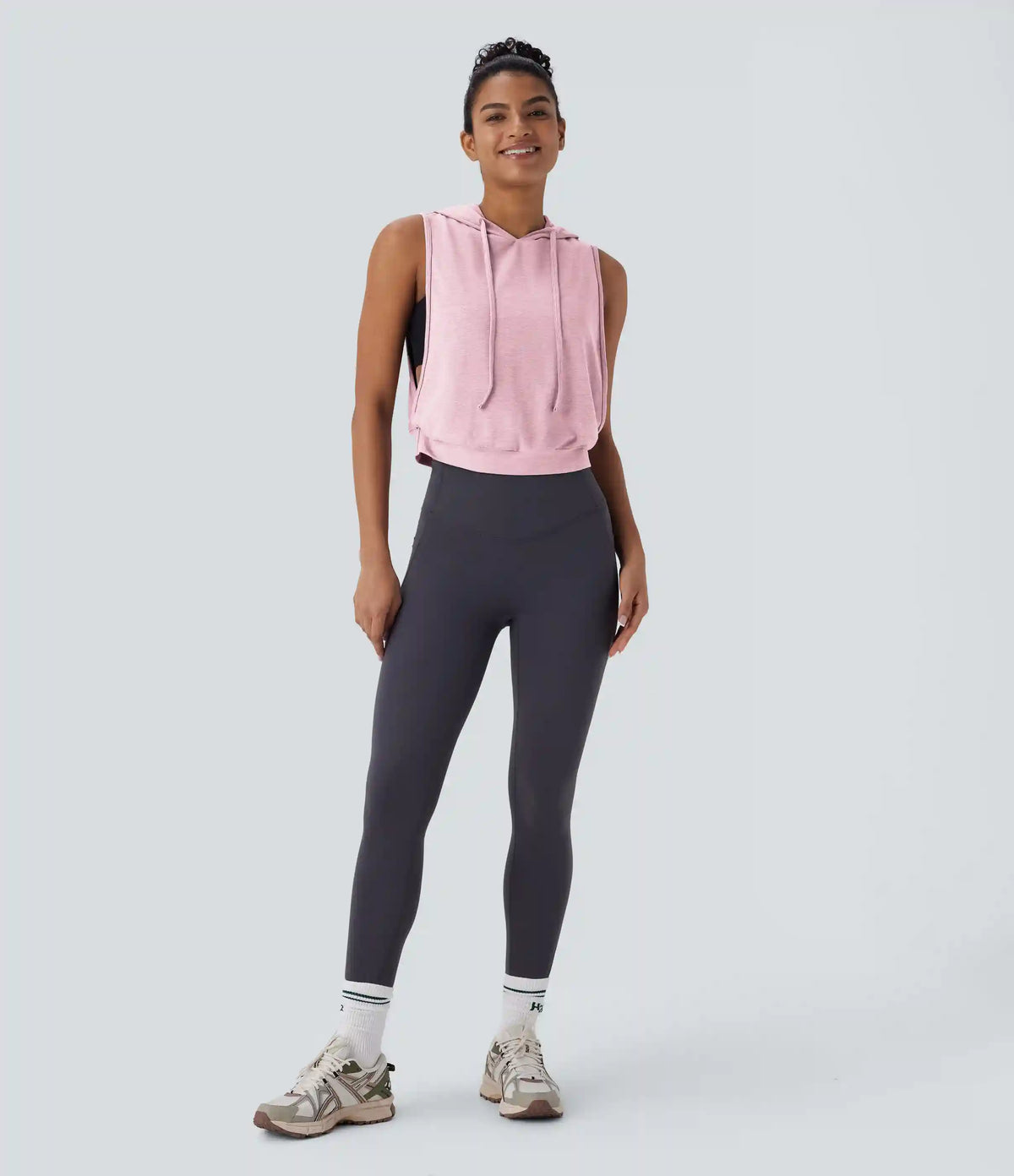 Hooded Drawstring Sleeveless Cropped Running Tank Top