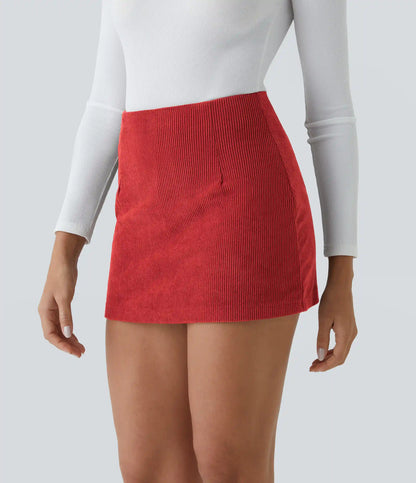 High Waisted 2-in-1 A Line Mini Corduroy Casual Skirt
