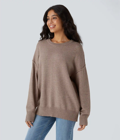 Round Neck Dropped Shoulder Long Sleeve Casual Sweater