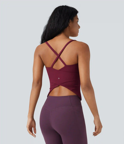 Scoop Neck Crisscross Back Crossover Hem Yoga Cami Top