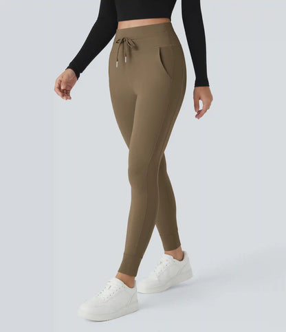 SoftlyZero™ Plush High Waisted Drawstring Pocket Plain Full Length Joggers