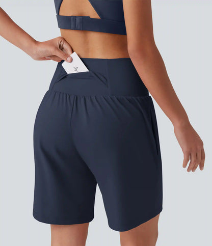 SoftlyZero™ Airy Crossover High Waisted 2-in-1 InstantCool Yoga Shorts 7'' with Pockets