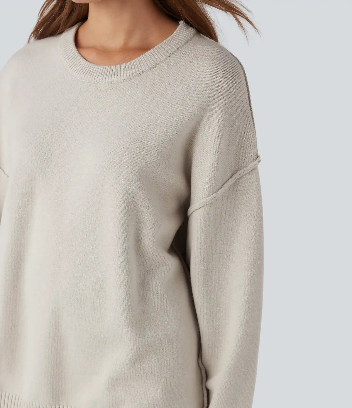 Round Neck Dropped Shoulder Long Sleeve Casual Sweater