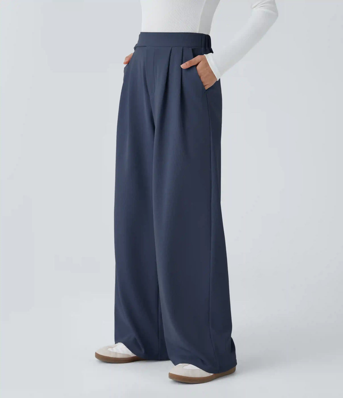 High Waisted Pocket Wide Leg Baggy Waffle Casual Pants