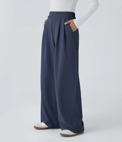 High Waisted Pocket Wide Leg Baggy Waffle Casual Pants