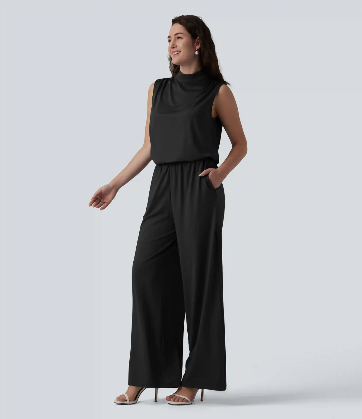 Stand Collar Sleeveless Straight Leg Bridesmaid And Wedding Guest Jumpsuit with Pockets-Easy Peezy