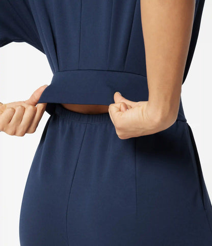 V Neck Short Sleeve Ruched Wide Leg Casual Jumpsuit with Pockets -Easy Peezy Edition