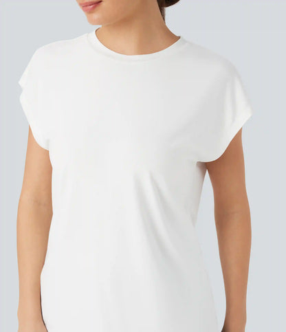 Round Neck Cap Sleeve Casual Top