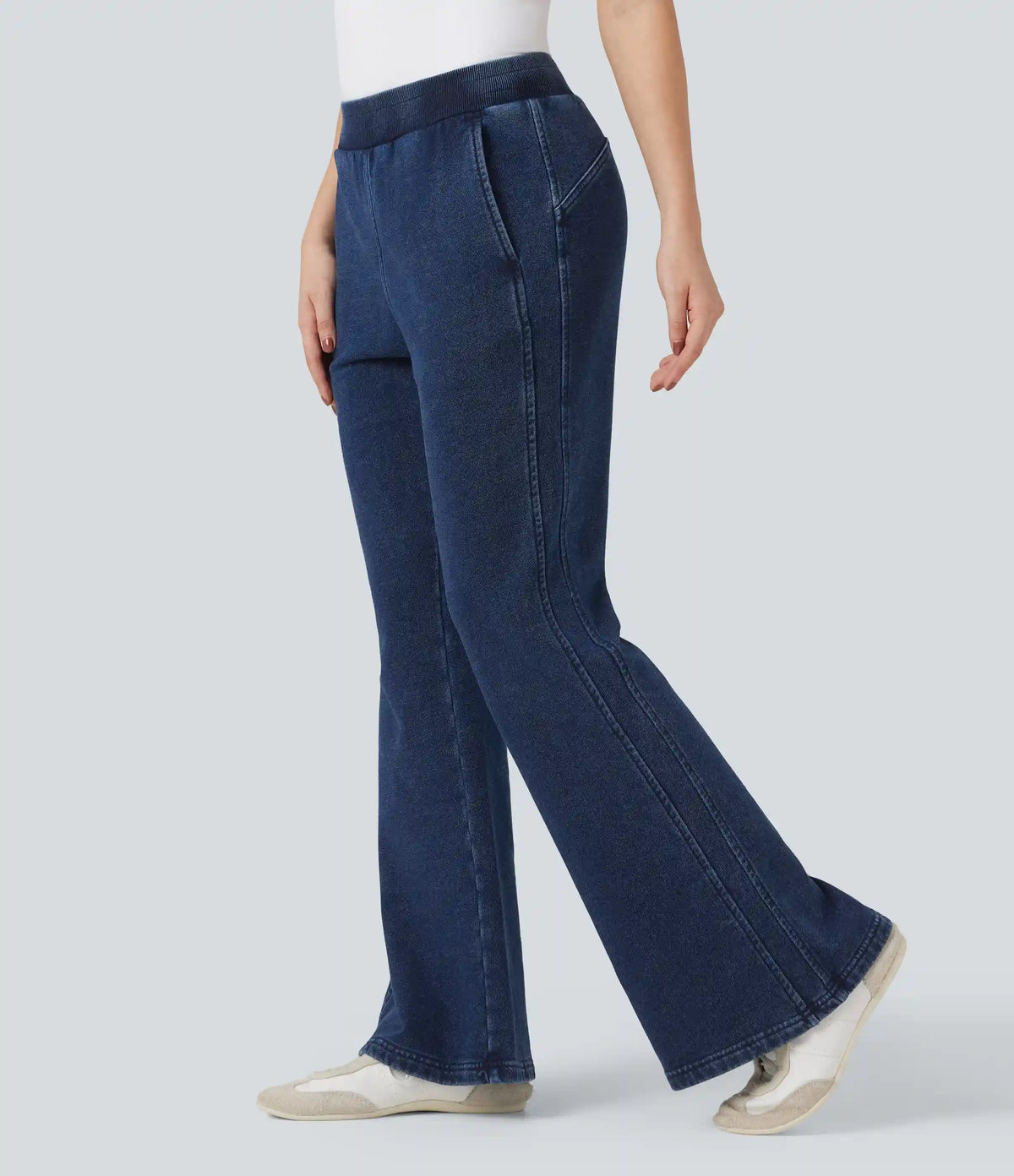 Halara Flex™ Mid Rise French Terry Casual Flare Sweatpants Jeans with Pockets