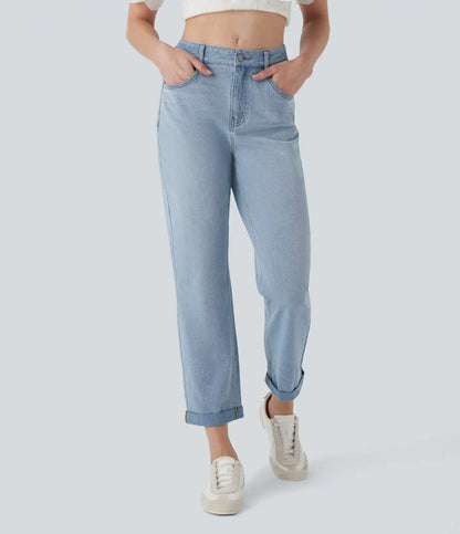 Halara Flex™ Mid Rise Straight Leg Washed Casual Jeans with Pockets