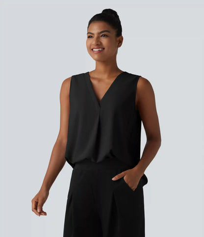 Wrinkle Recovery V Neck Sleeveless Oversized Work Blouse
