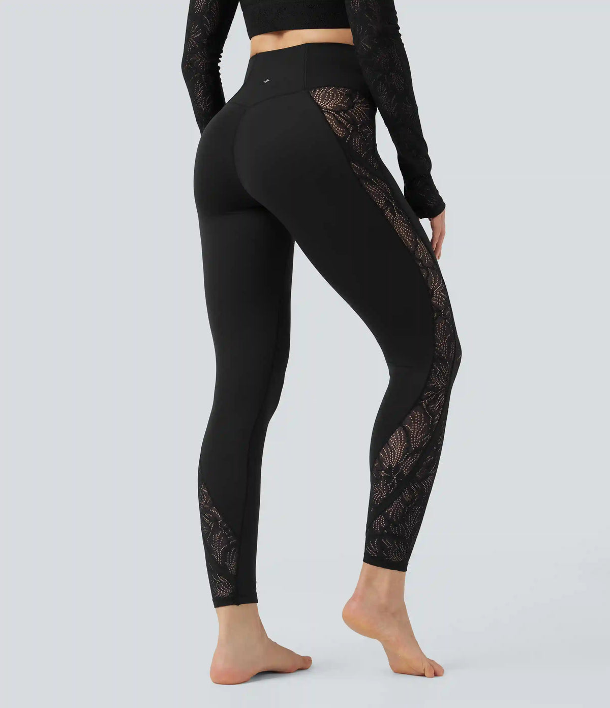 SoftlyZero™ Crossover Mid Rise Contrast Lace Yoga Leggings with Pocket