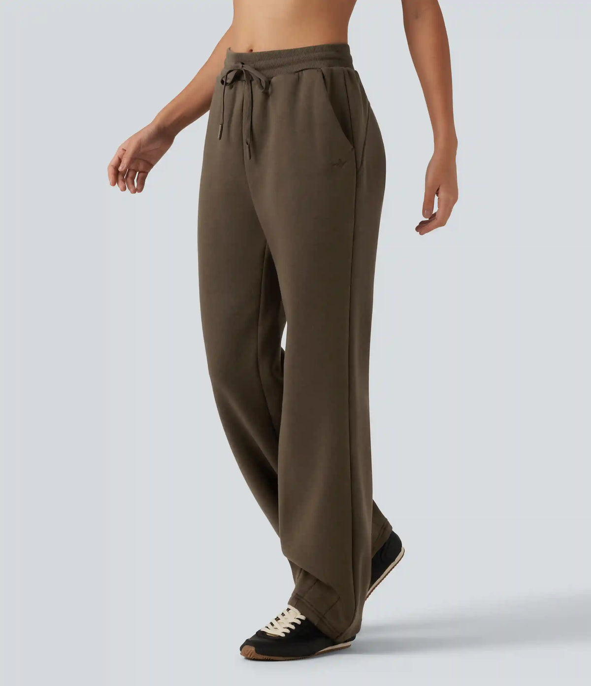 Mid Rise Drawstring Bootcut Fleece Casual Sweatpants with Pockets