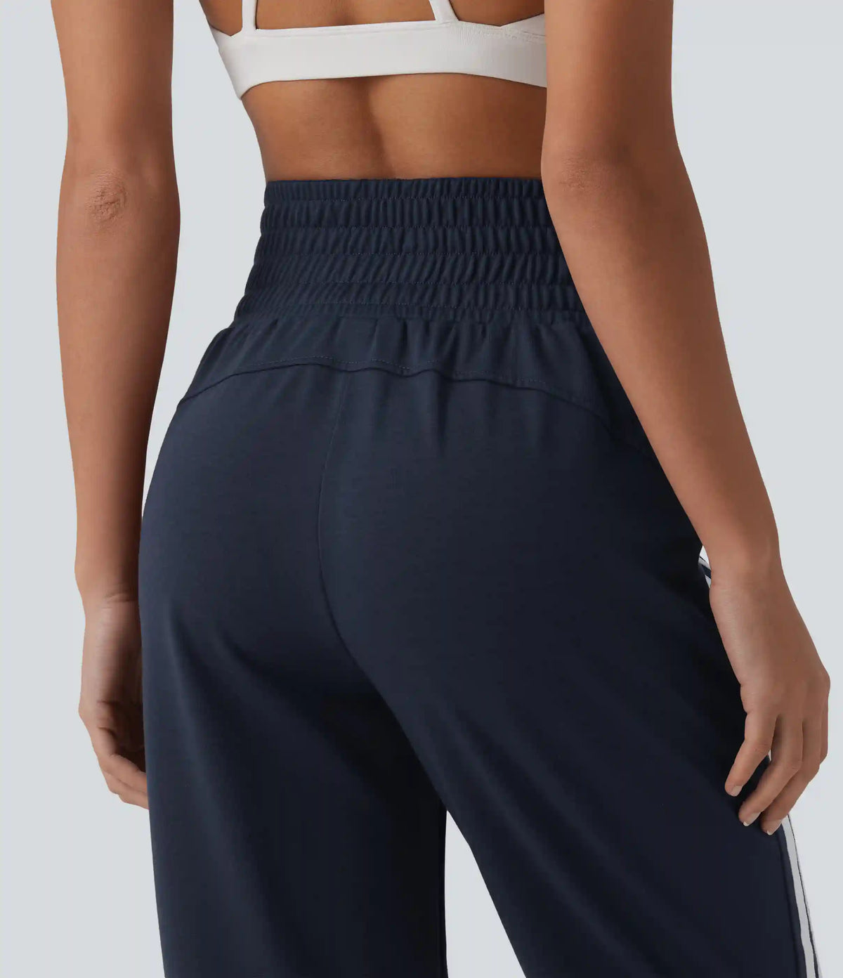 High Waisted Drawstring Stripe Capri Casual Joggers with Pockets