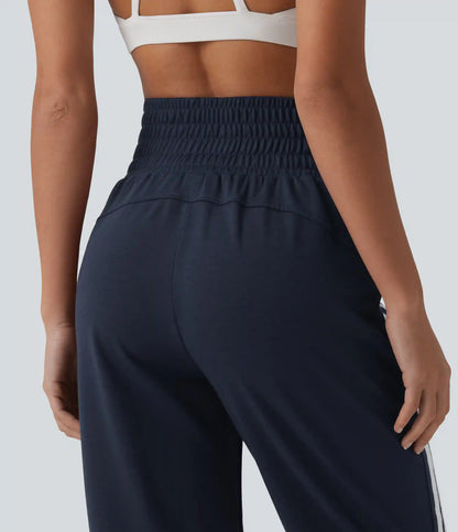High Waisted Drawstring Stripe Capri Casual Joggers with Pockets