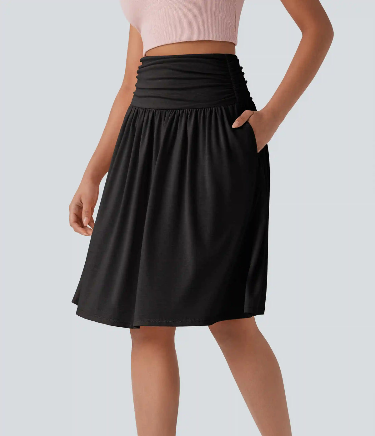 High Waisted Ruched Pocket Flowy Skirt