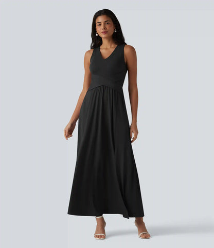 V Neck Sleeveless Maxi Dress with Pockets