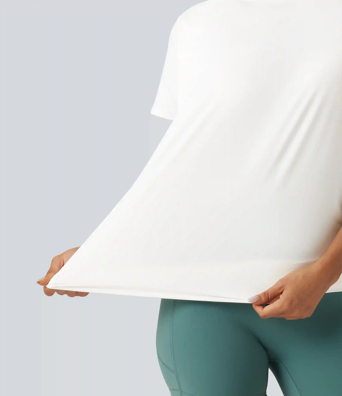 Round Neck Short Sleeve Ruched InstantCool Yoga Sports Top-Longer Length-UPF50+