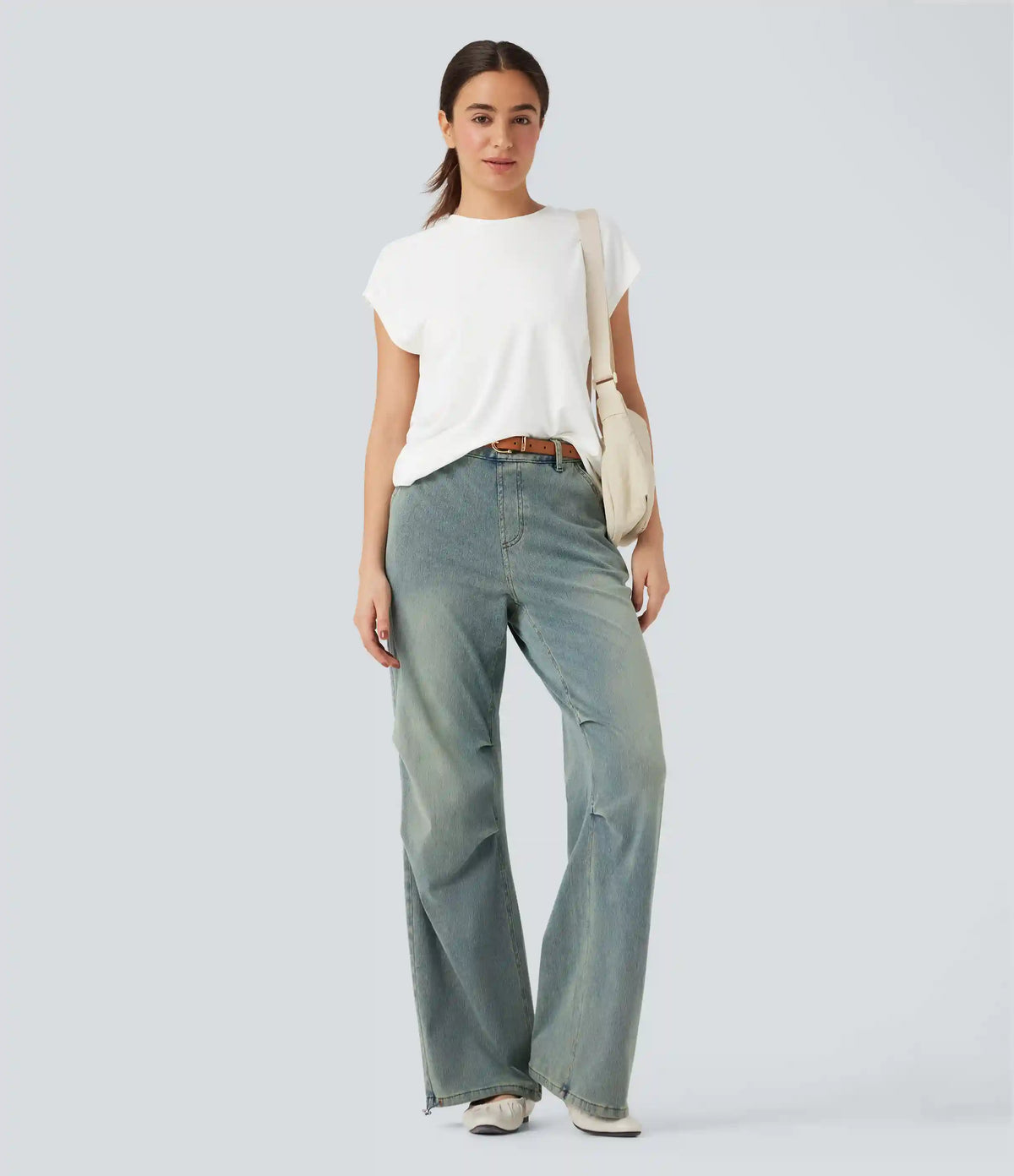 Round Neck Cap Sleeve Casual Top