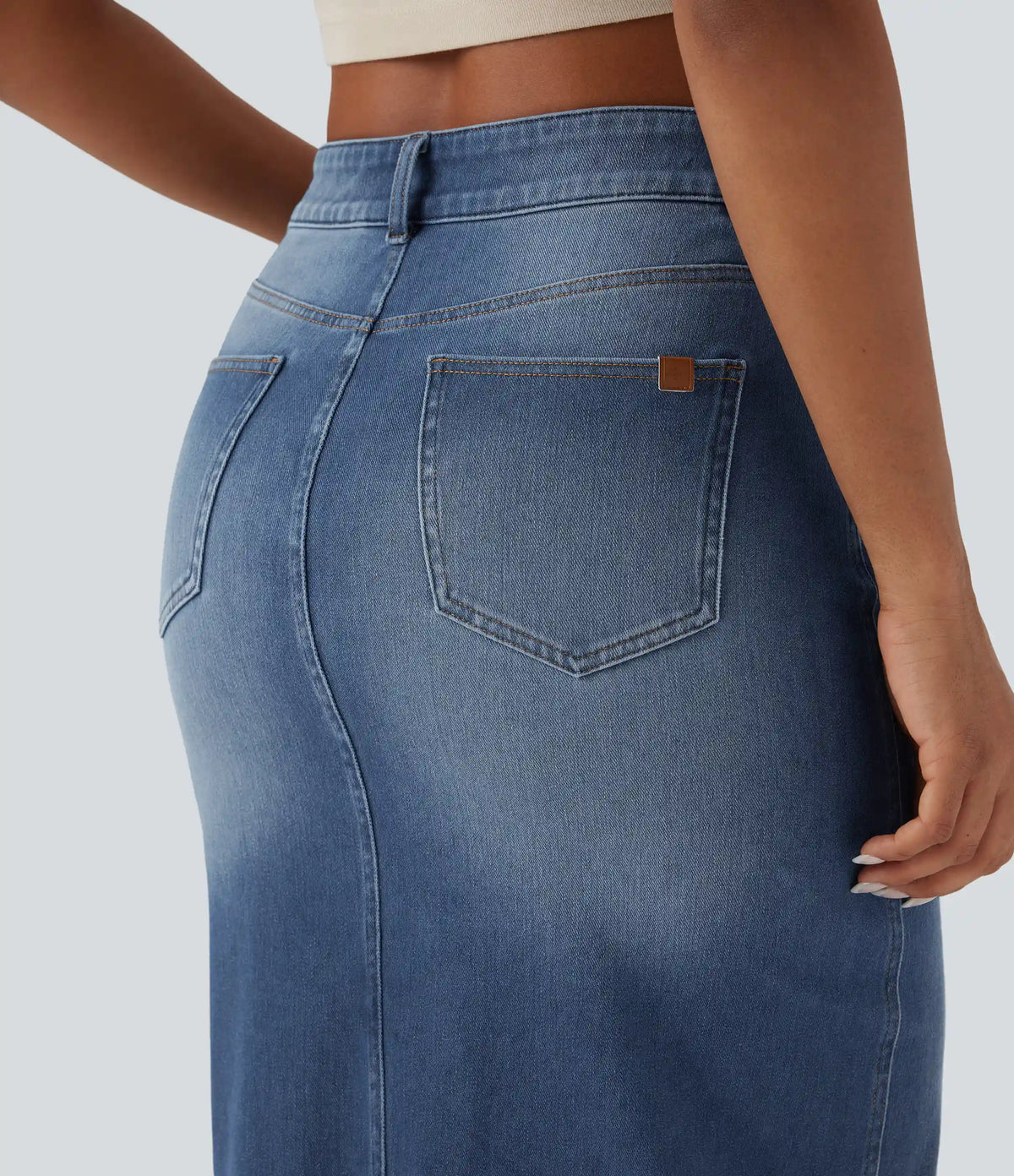 Halara Flex™ Asymmetric Mid Rise Split Bodycon Denim Casual Skirt with Pockets