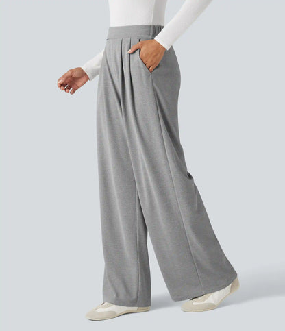 High Waisted Pocket Wide Leg Baggy Waffle Casual Pants