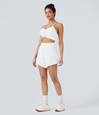 SoftlyZero™ QuickDry High Waisted Tummy Control Reflective Dots Crossover Hem 2-in-1 Running Shorts 5'' with Pockets