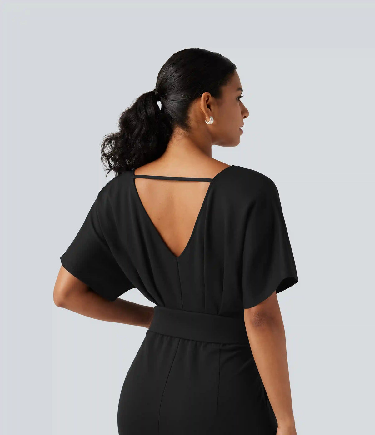 V Neck Short Sleeve Ruched Wide Leg Casual Jumpsuit with Pockets -Easy Peezy Edition