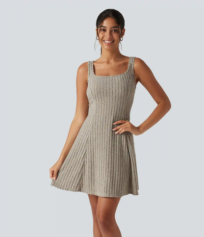 Ribbed Knit Hooded Long Sleeve 2-Piece Mini Casual Dress