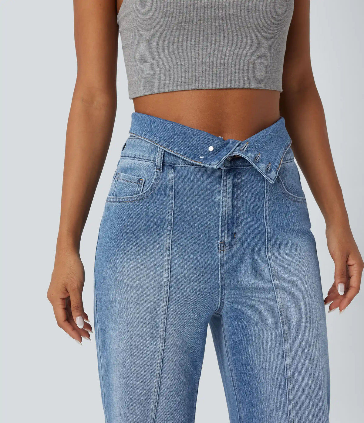 Halara Flex™ Foldover High Waisted Straight Leg Casual Jeans with Pockets