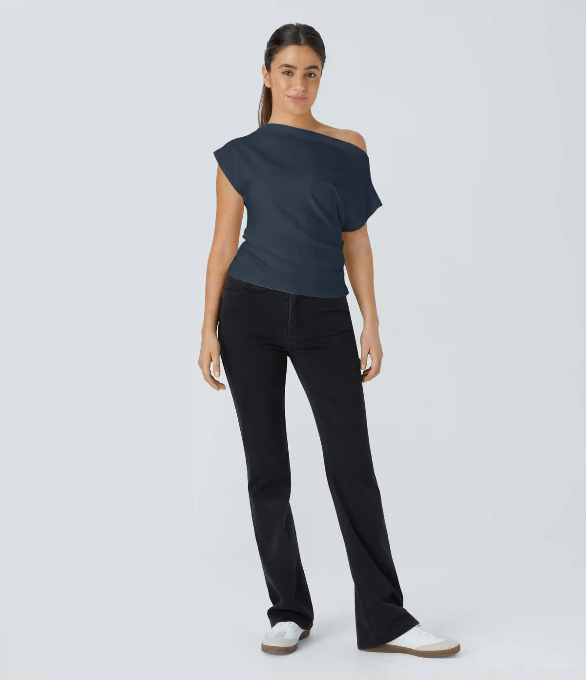 Off Shoulder Short Sleeve Ruched Casual Top