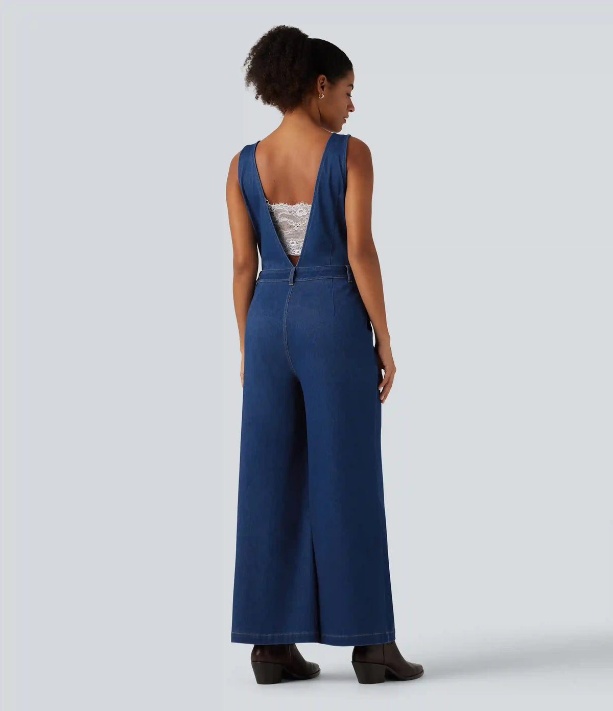 Halara Flex™ V Neck Wide Leg Denim Casual Jumpsuit with Pockets