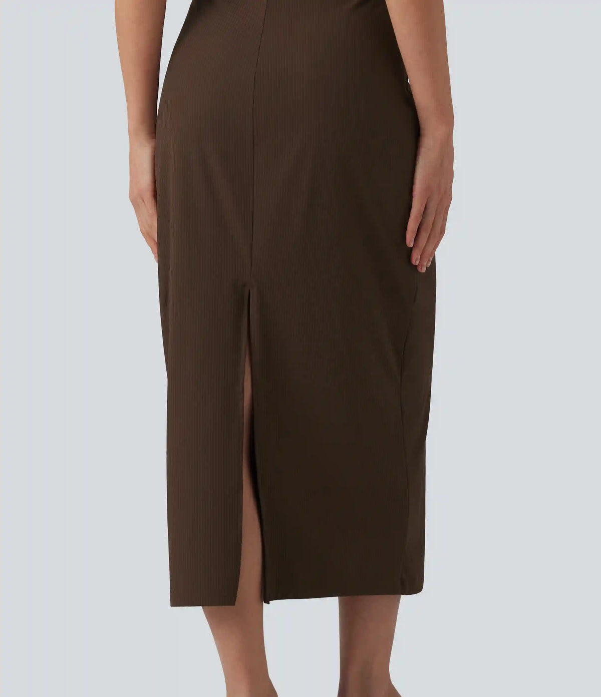 Ribbed Round Neck Sleeveless Built-in Bra Bodycon Midi Casual Dress