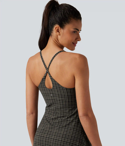 Halara UltraSculpt™ Plaid Print Built-in Bra 2-in-1 Mini Dance Active Dress with Pockets-Easy Peezy Edition