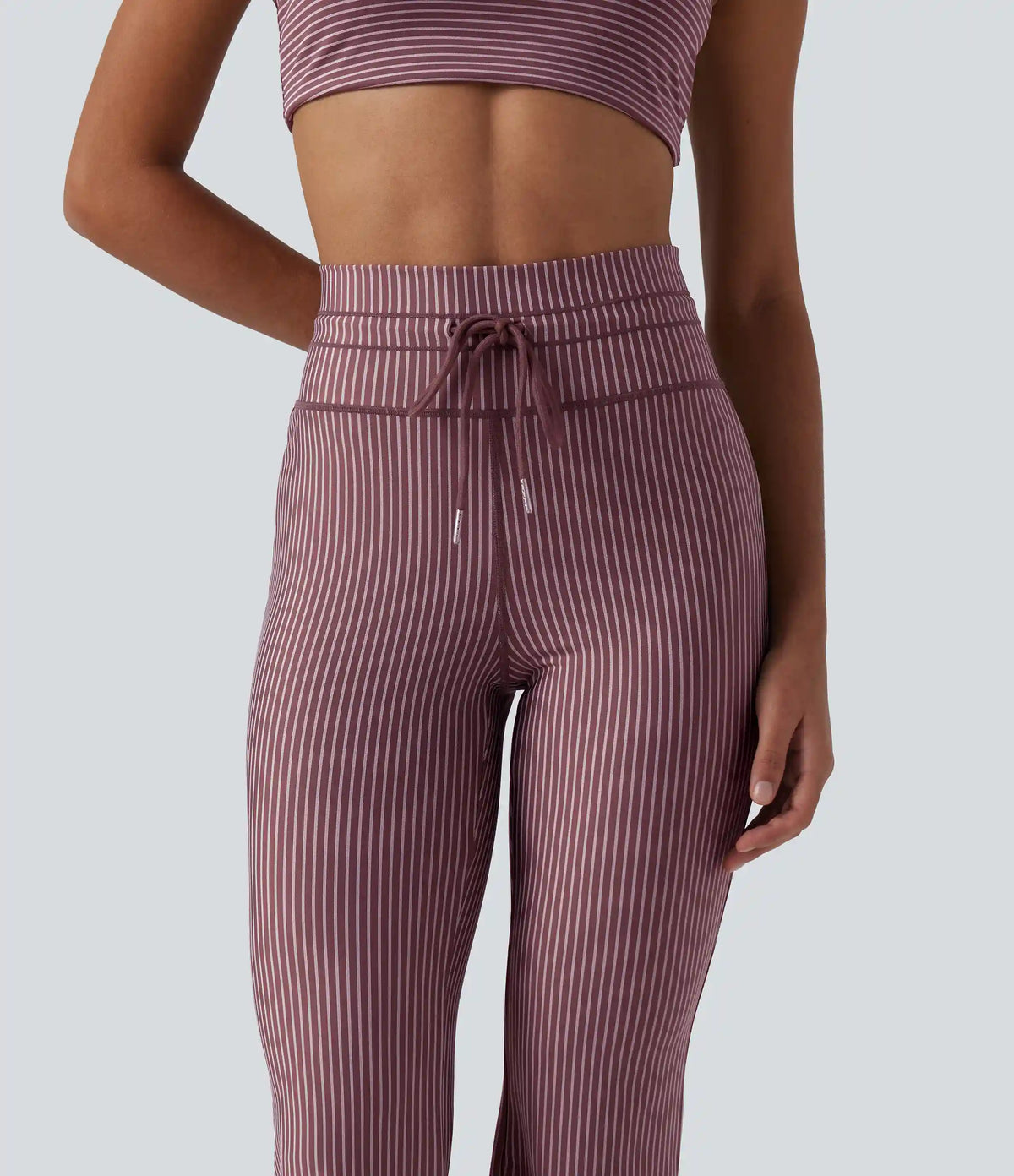 High Waisted Drawstring Stripe Flare Yoga Pants with Pockets