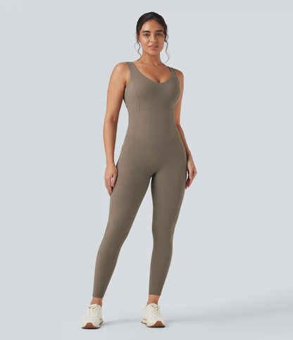 Halara UltraSculpt™ V Neck Tummy Control Butt Lifting Workout Jumpsuit with Pockets