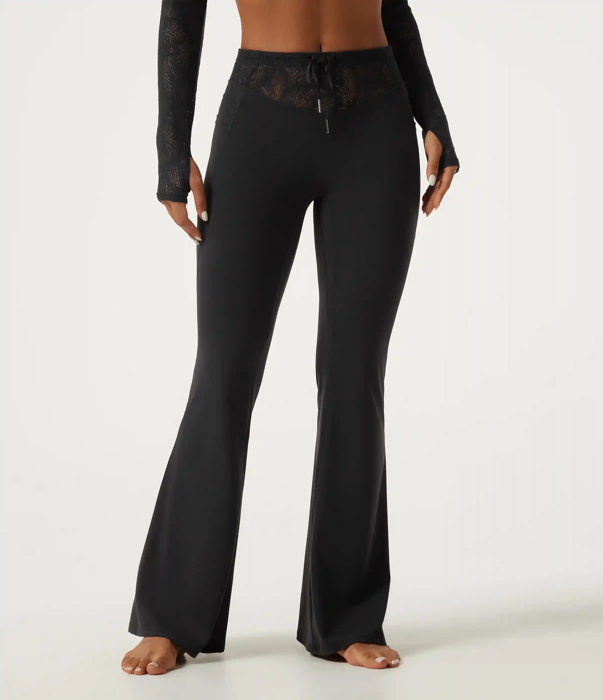 Halara UltraSculpt™ Mid Rise Drawstring Contrast Lace Flare Yoga Leggings with Pockets