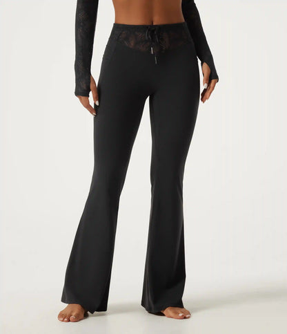 Halara UltraSculpt™ Mid Rise Drawstring Contrast Lace Flare Yoga Leggings with Pockets