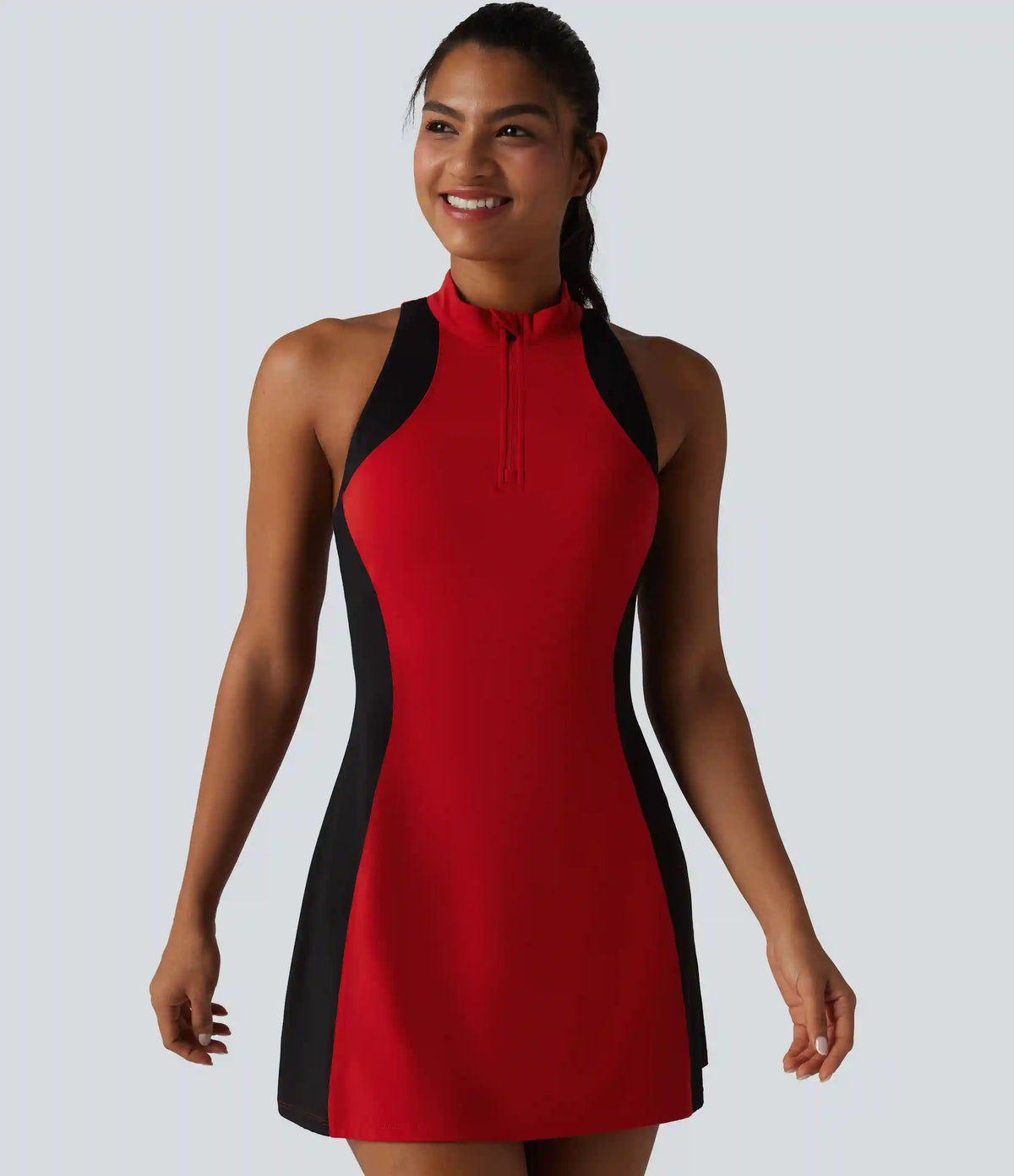 Halara UltraSculpt™ Mock Neck Built-in Bra Racerback Color Block Mini Golf Active Dress