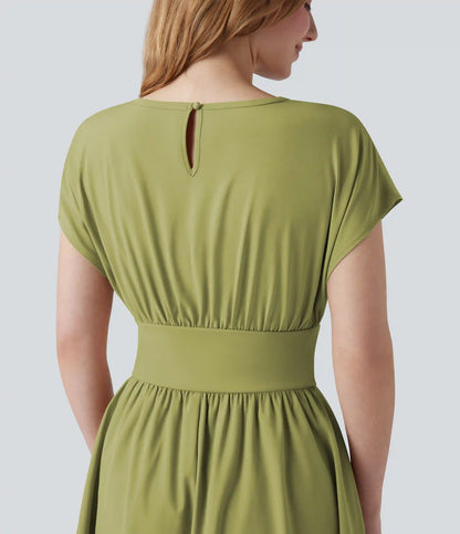 Breezeful™ Batwing Short Sleeve Flowy Quick Dry Mini Work Dress with Pockets